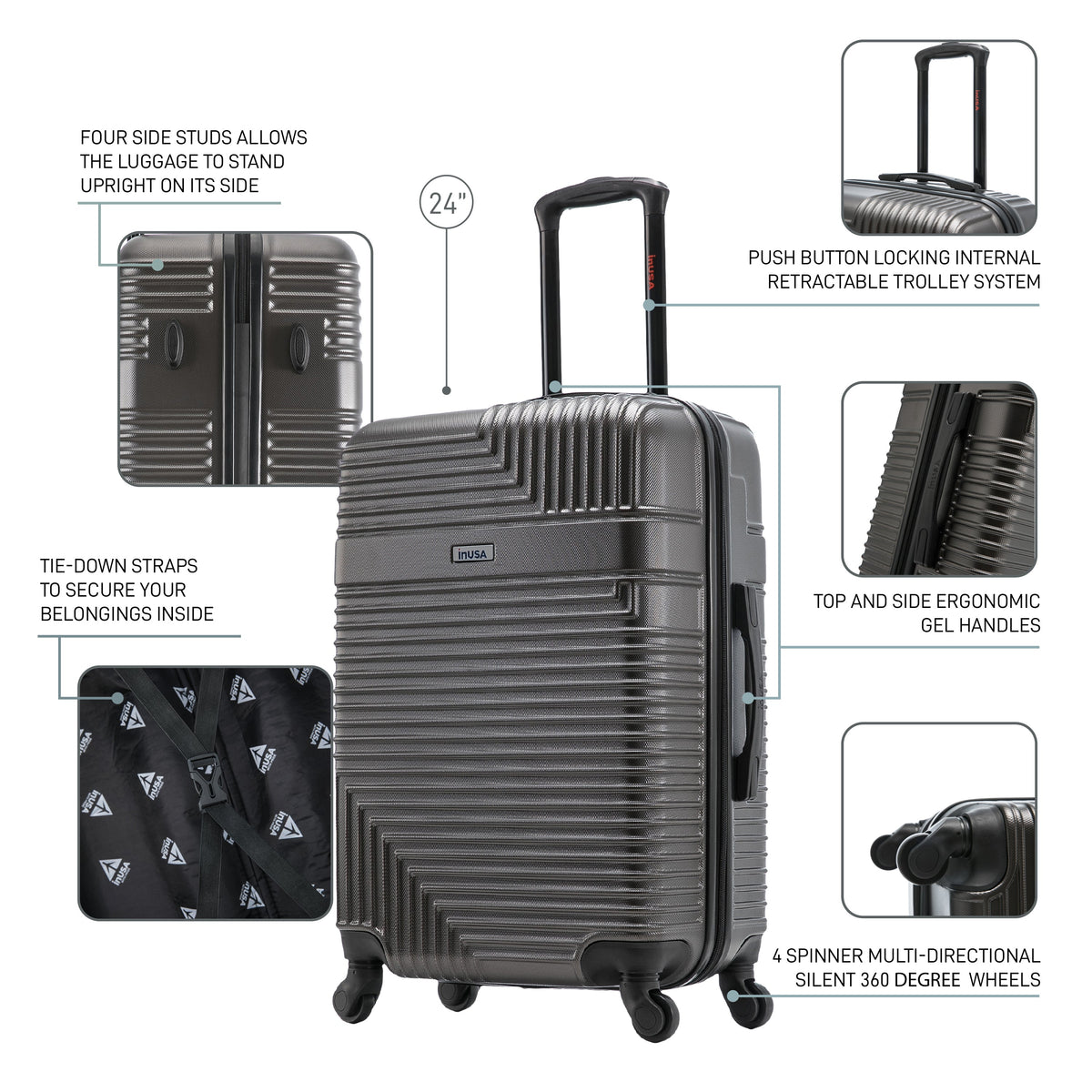InUSA Resilience 24" Hardside Spinner Checked Suitcase