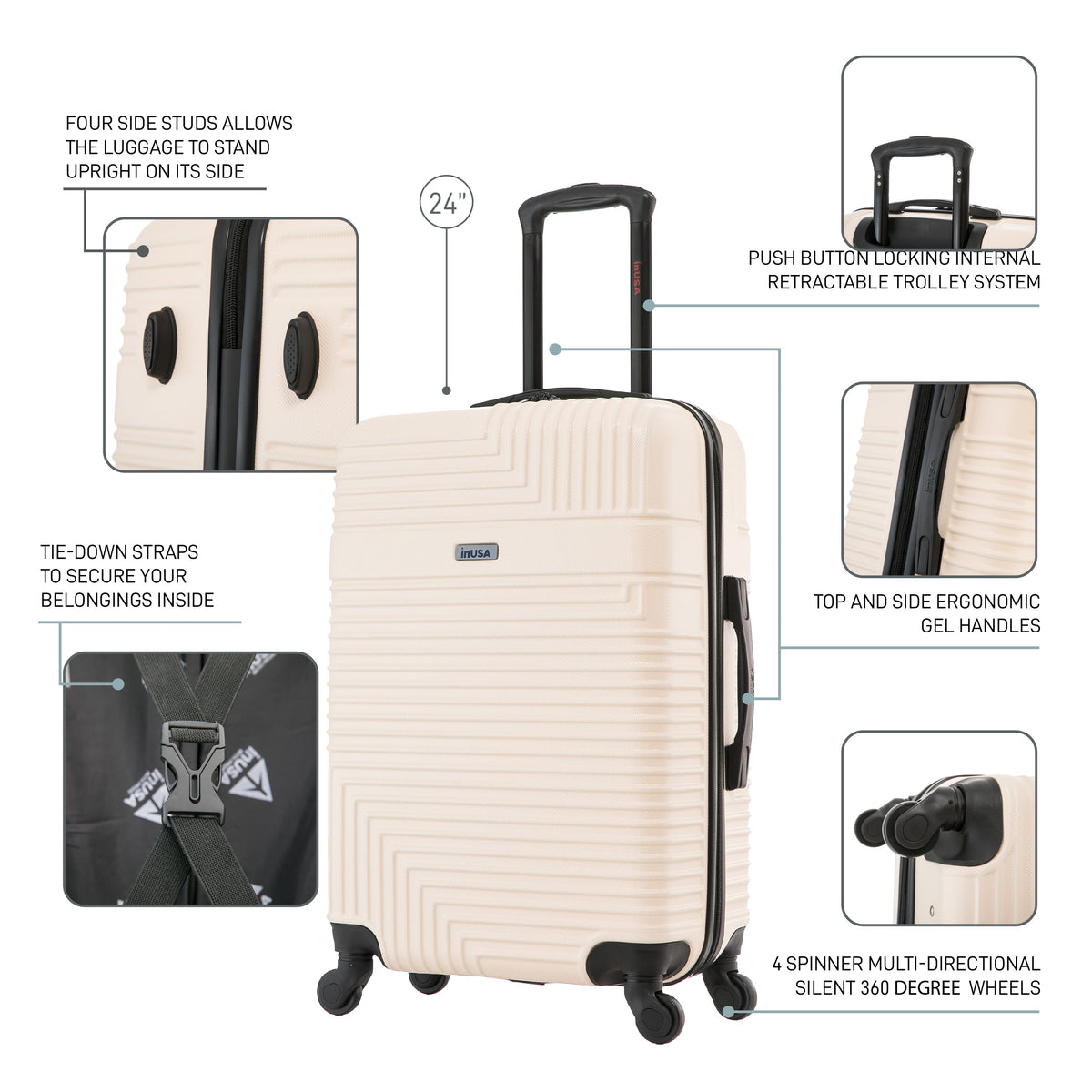 InUSA Resilience 24" Hardside Spinner Checked Suitcase