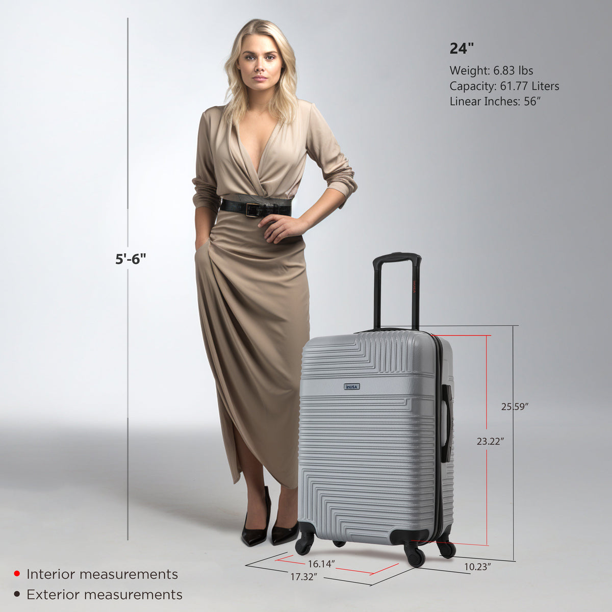 InUSA Resilience 24" Hardside Spinner Checked Suitcase