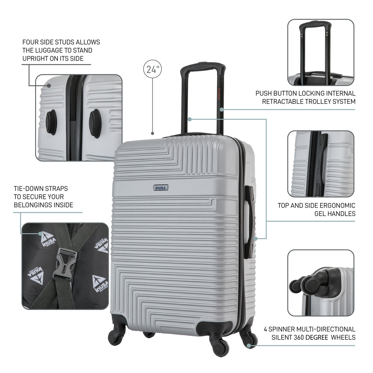 InUSA Resilience 24" Hardside Spinner Checked Suitcase