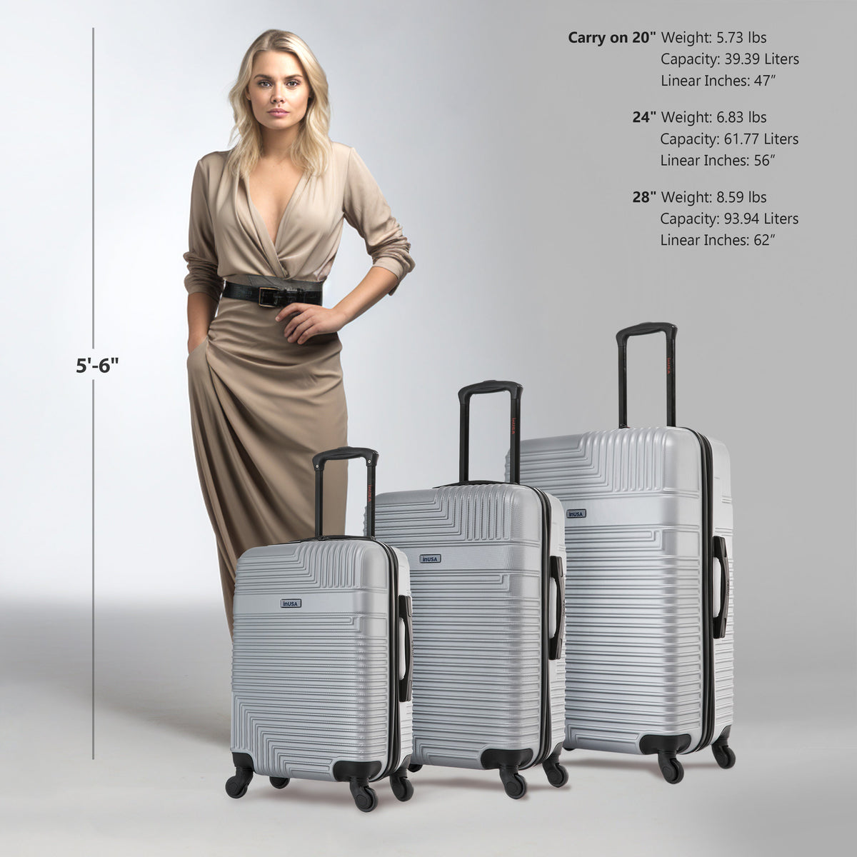 InUSA Resilience 3-Piece Hardside Spinner Luggage Set