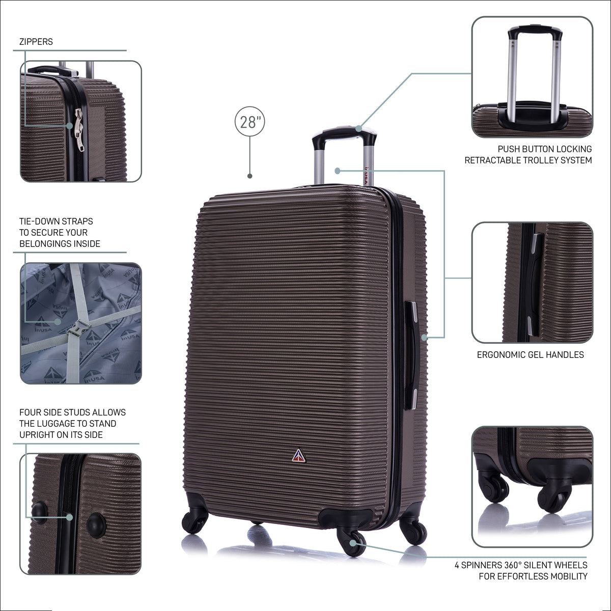 InUSA Royal 28" Hardside Spinner Checked Suitcase