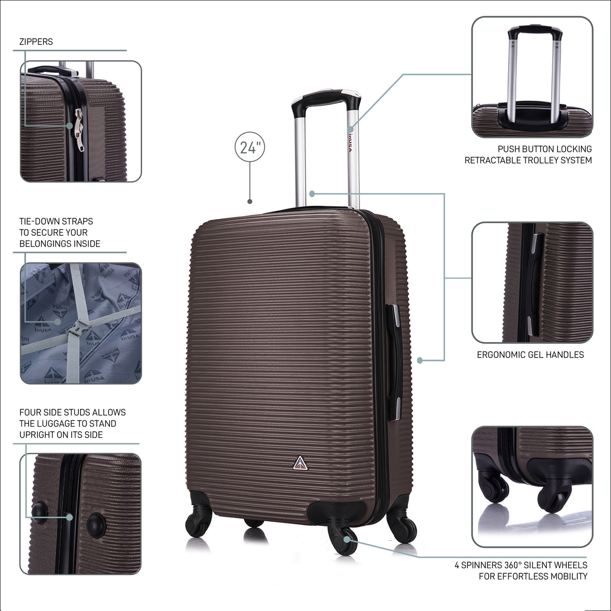 InUSA Royal 24" Hardside Spinner Checked Luggage