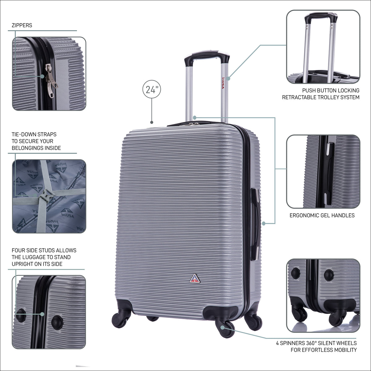 InUSA Royal 24" Hardside Spinner Checked Luggage