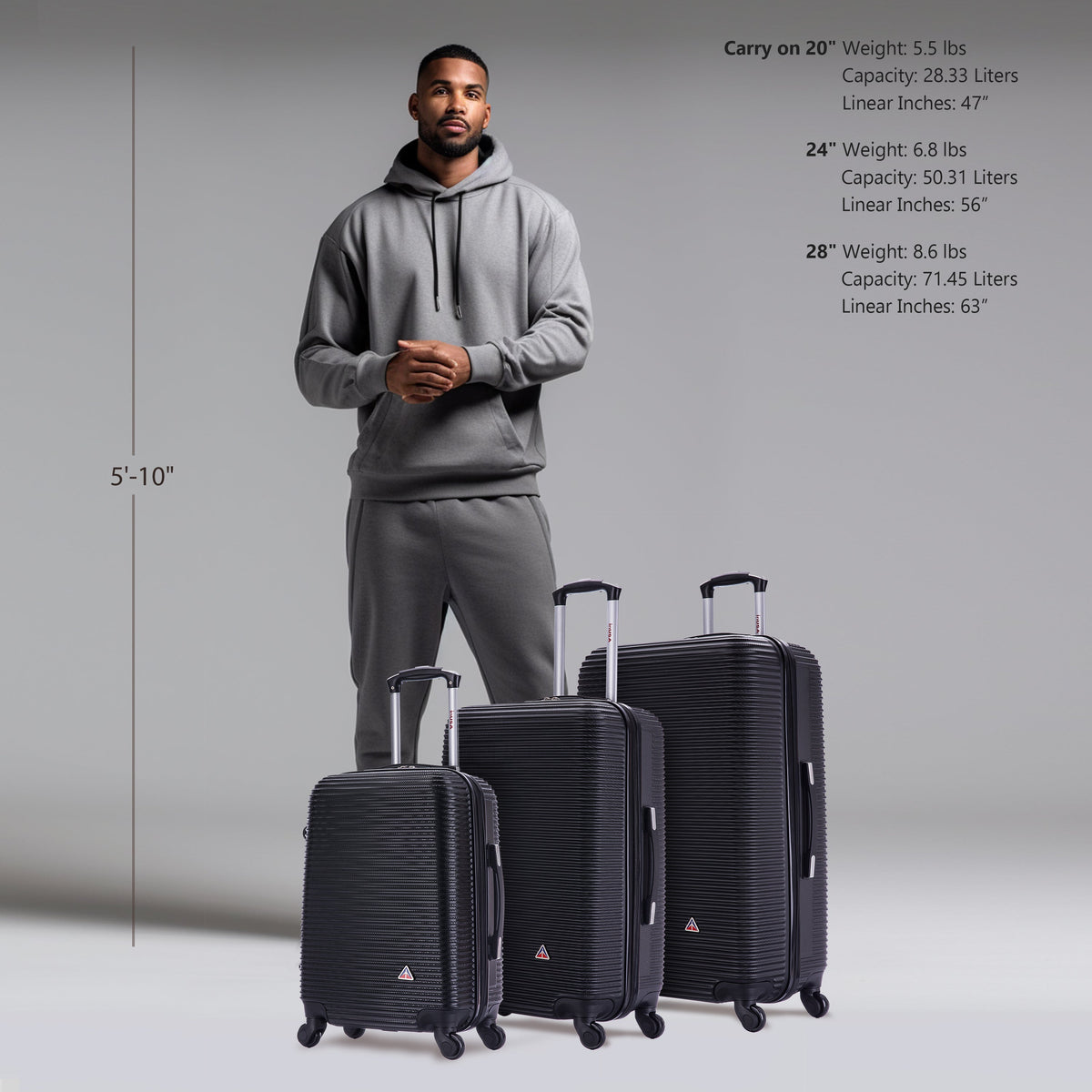 InUSA Royal 3-Piece Hardside Spinner Luggage Set