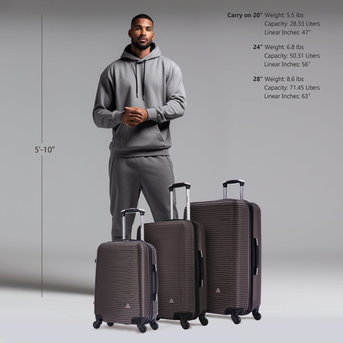InUSA Royal 3-Piece Hardside Spinner Luggage Set