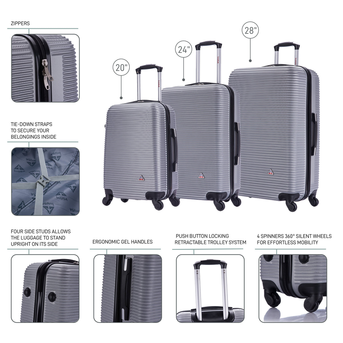 InUSA Royal 3-Piece Hardside Spinner Luggage Set