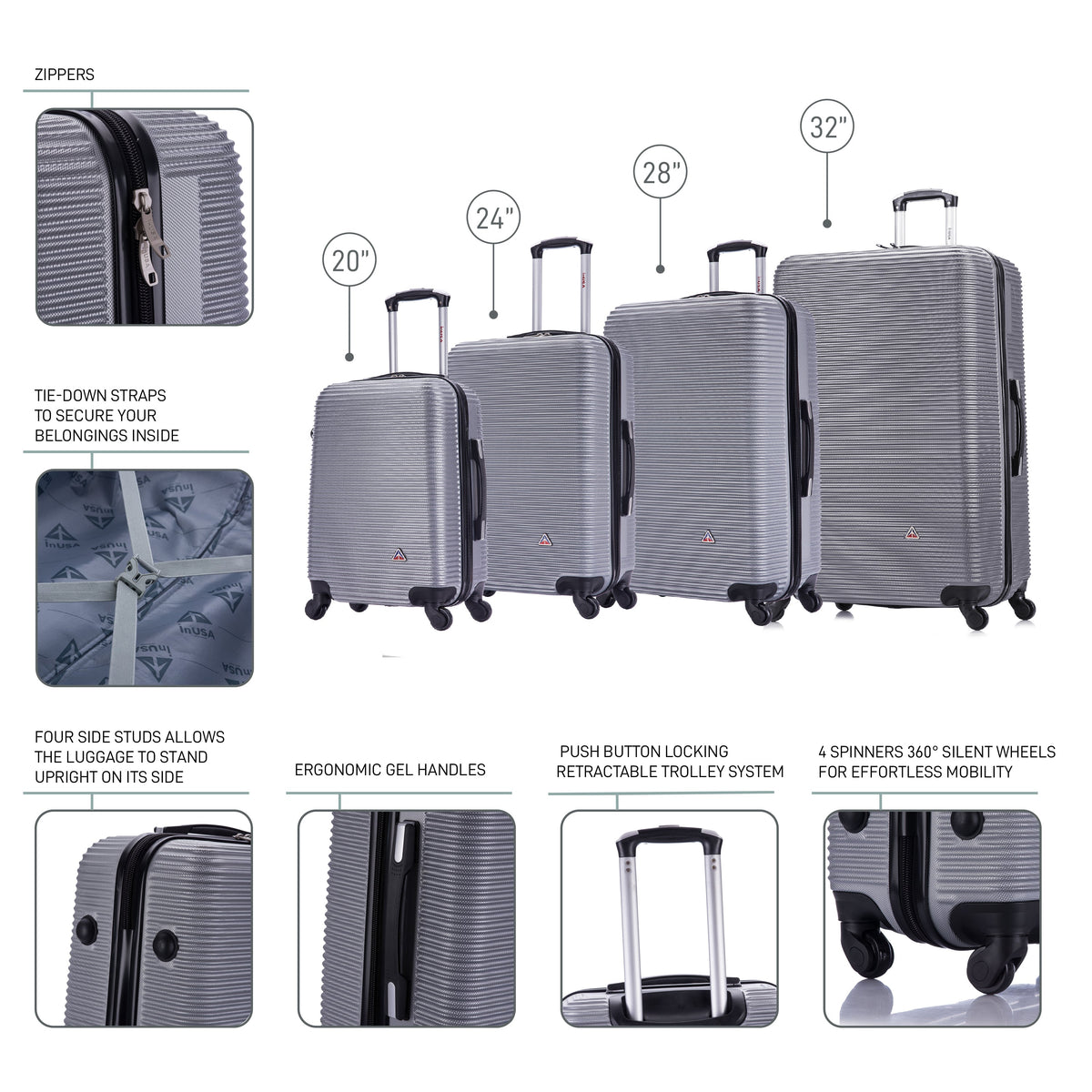 InUSA Royal 4-Piece Hardside Spinner Luggage Set