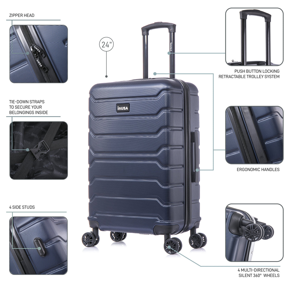 InUSA Trend 24" Hardside Spinner Checked Suitcase