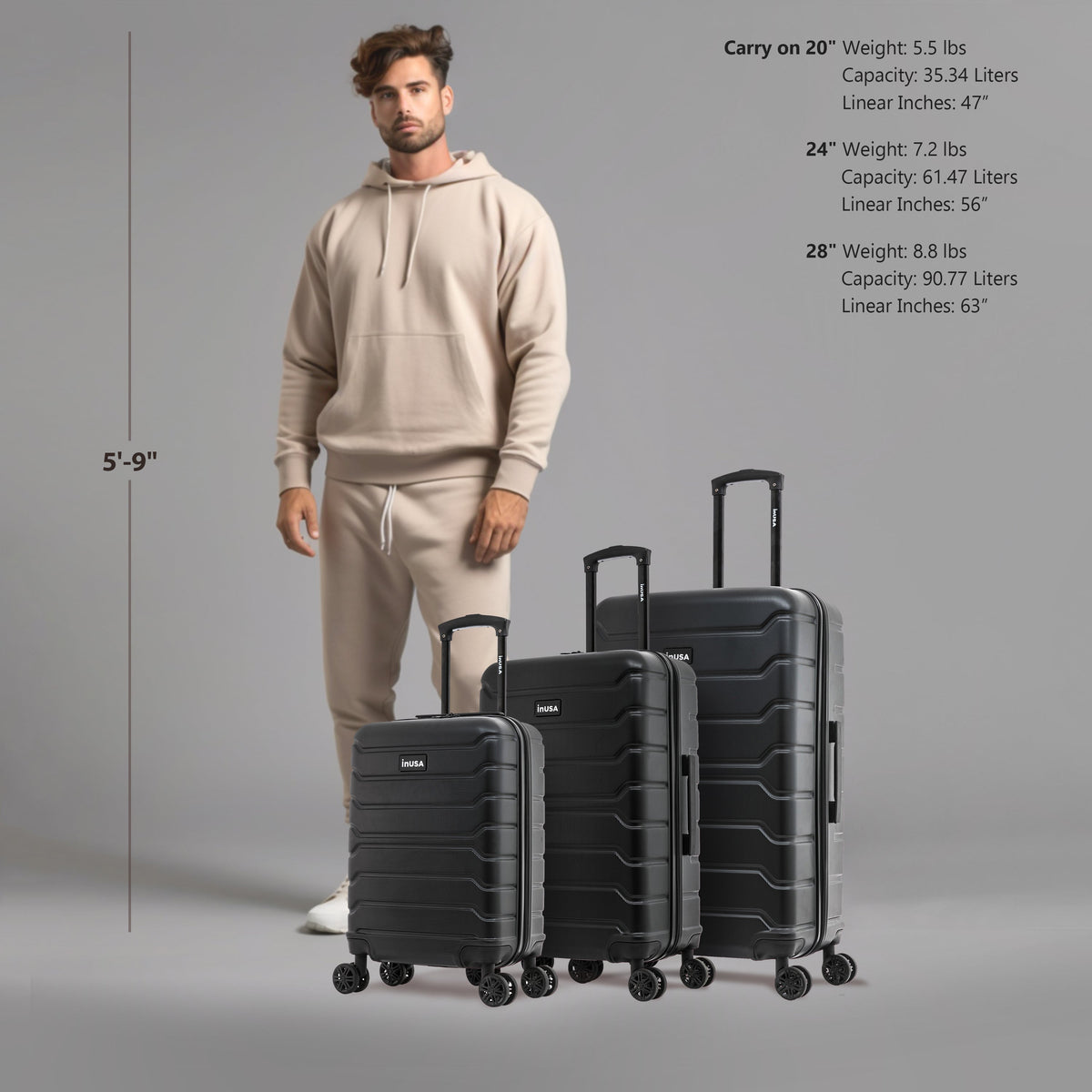 InUSA Trend 3-Piece Hardside Spinner Luggage Set
