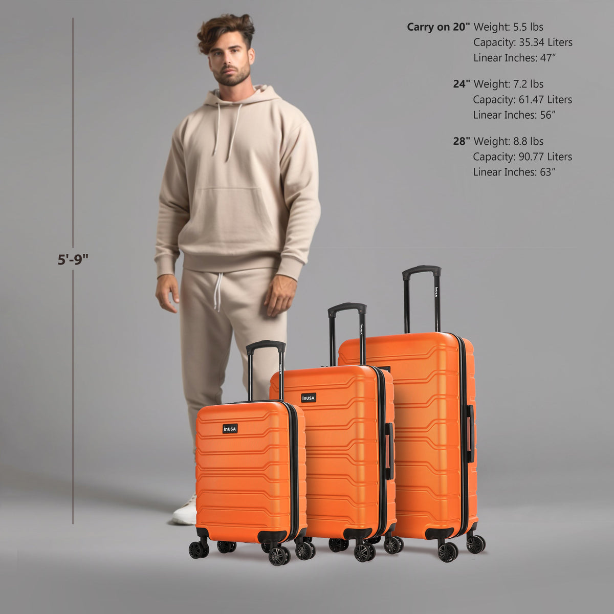 InUSA Trend 3-Piece Hardside Spinner Luggage Set