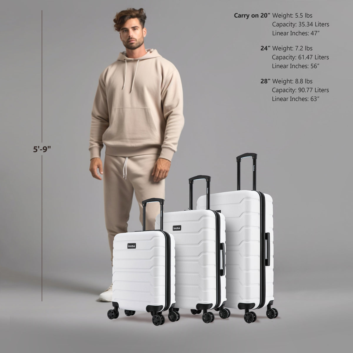 InUSA Trend 3-Piece Hardside Spinner Luggage Set