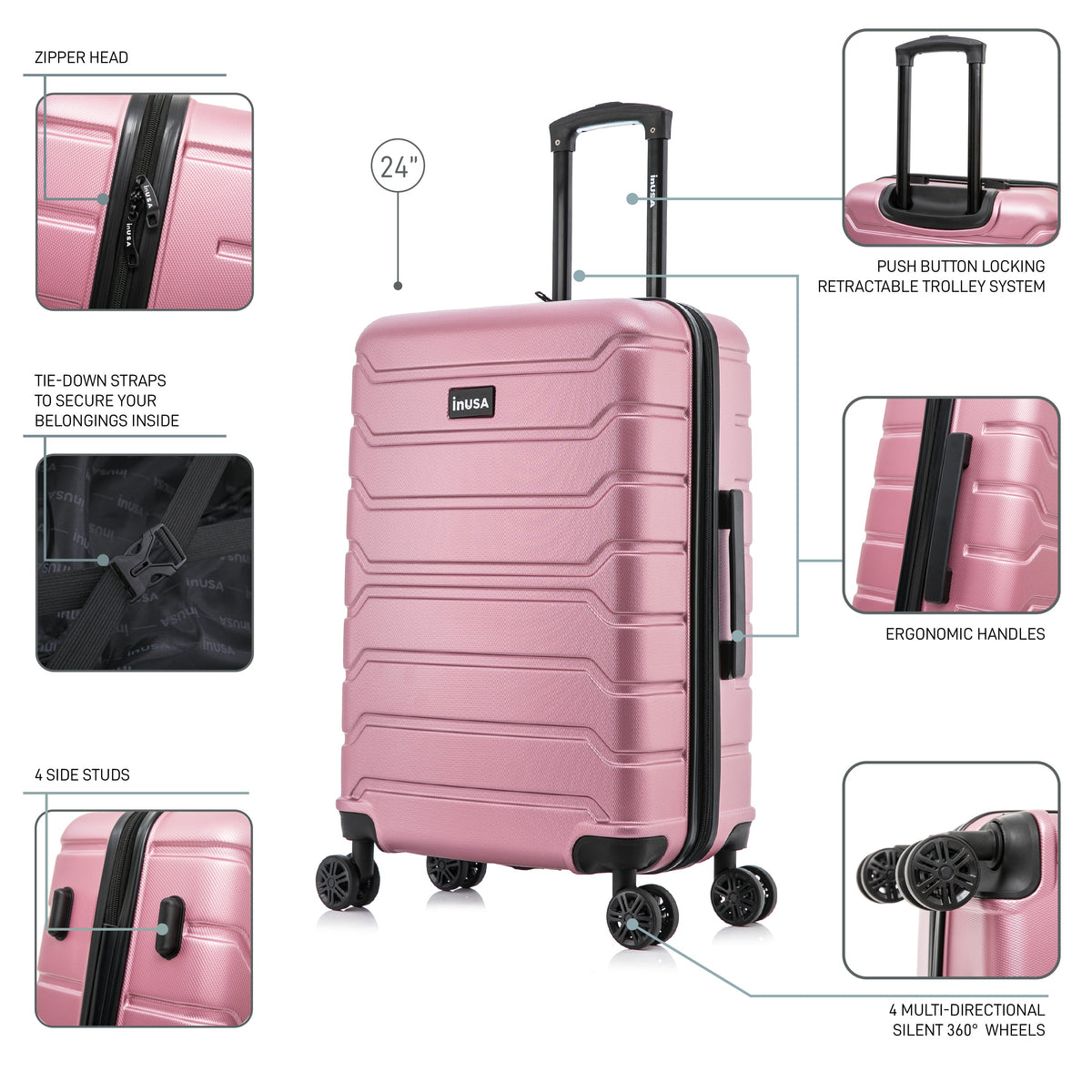 InUSA Trend 24" Hardside Spinner Checked Suitcase
