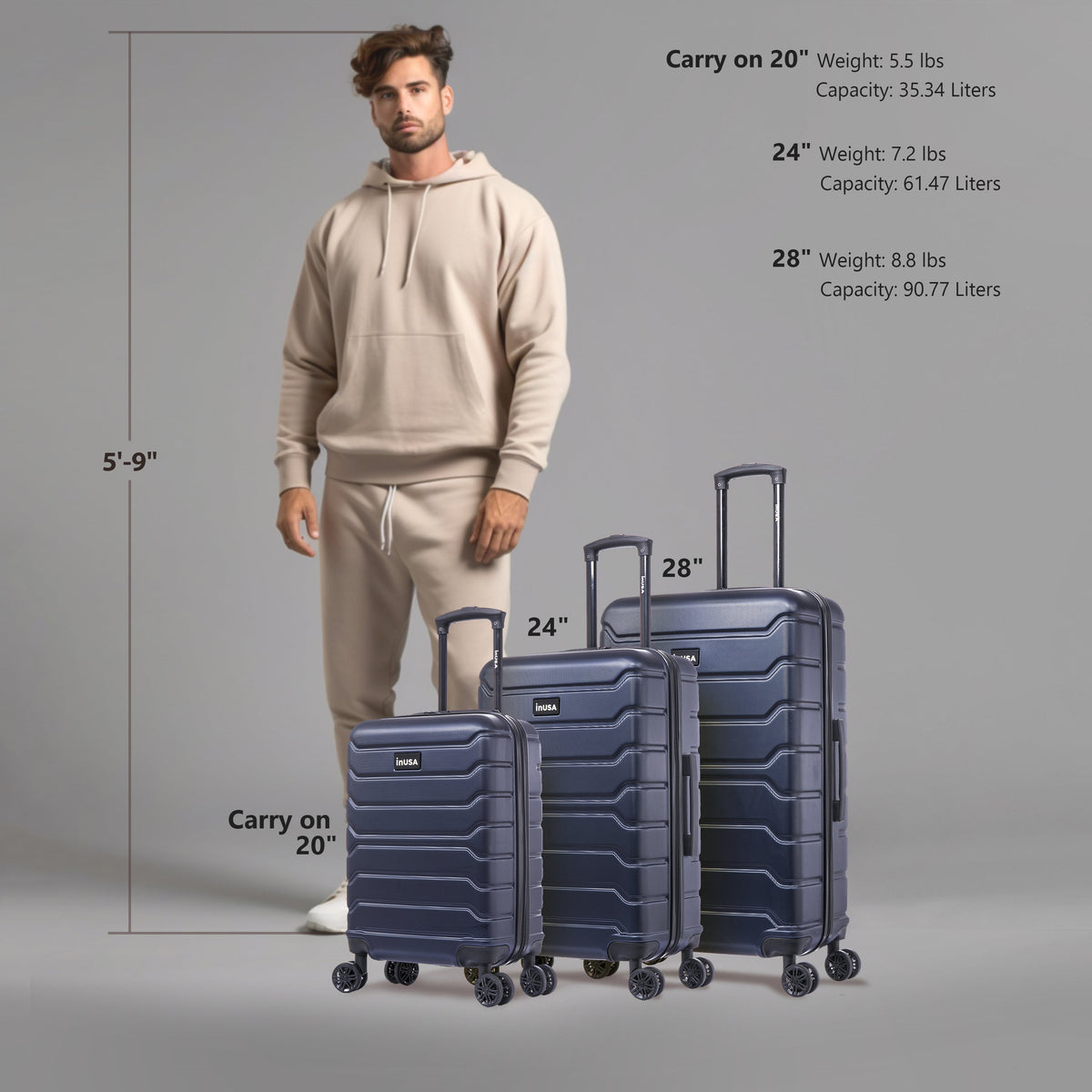 InUSA Trend 3-Piece Hardside Spinner Luggage Set